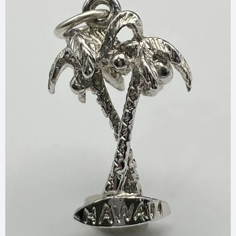 Sterling Silver Two Palm Trees with Coconuts HAWAII Detailed 3/4” Pendant Charm